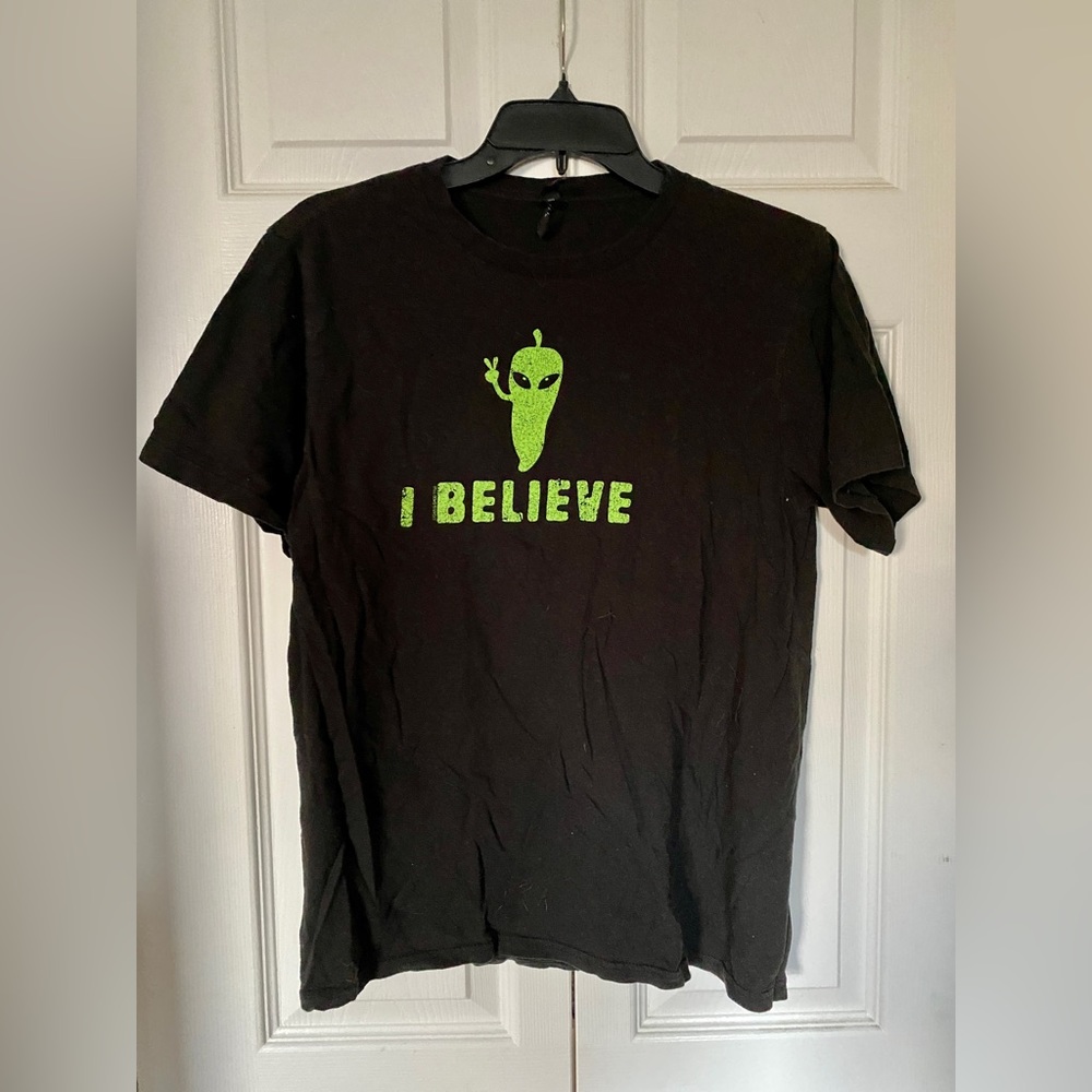 District Chuy’s 2018 Green Chile Fest Staff I Believe Unisex Black T-Shirt